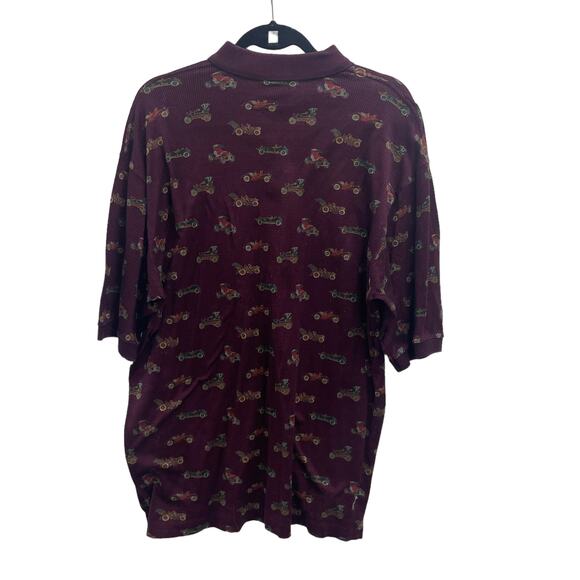 Bobby Jones Antique Car Pattern Burgundy Knit Short Sleeve Polo Men's XL - Picture 6 of 6